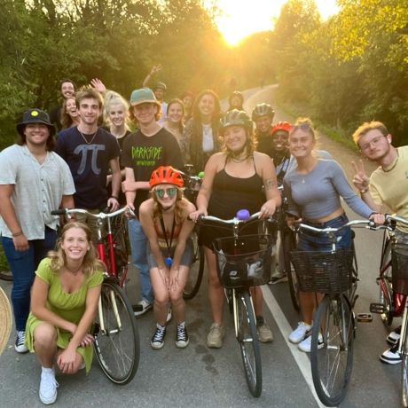 copenhagen bike group at sunset