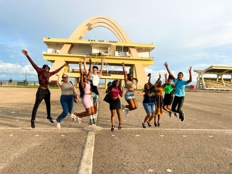 legon students jumping in the black star square