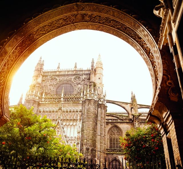 Seville view of cathedral through archway
