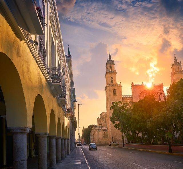 yucatan mexico street sunset