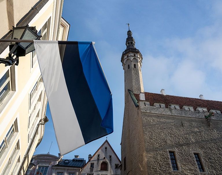 Estonian flag on Tallinn street
