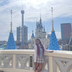 Photo of the author, Kristie, in front of Lotte Worlds iconic Castle