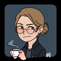Cartoon image of Sophie drinking tea