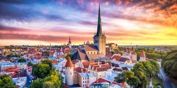 Tallinn church skyline sunset