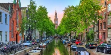 amsterdam canal sunset buildings