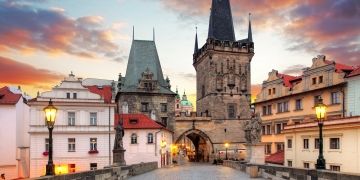 prague-bridge-sunset-tower