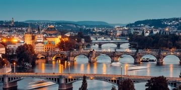 prague bridges at night