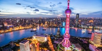 shanghai night aerial view