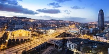 barcelona night street aerial view