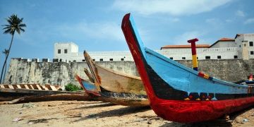 Legon beach with boats lined up