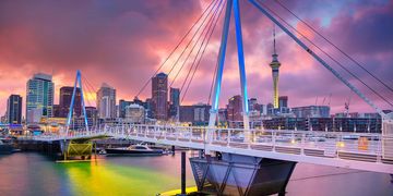 Auckland harbor bridge at dusk