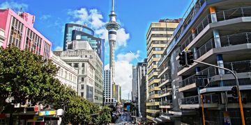 auckland sky tower view from city streets