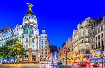 Gran Via in Madrid at night