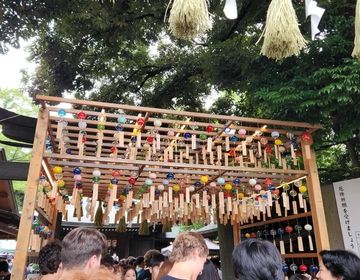 Japanese wind chimes called Furin displayed outside Hikawa Shrine