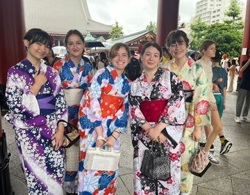 Students enjoying the area around Asakusa dressed in their traditional yukata