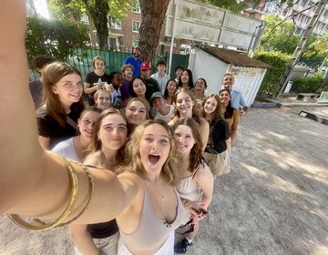 High school students on program group selfie