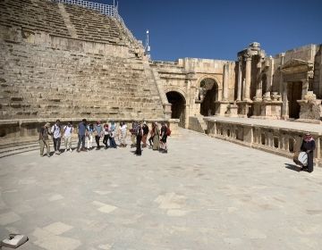 amman jordan amphatheatre with students