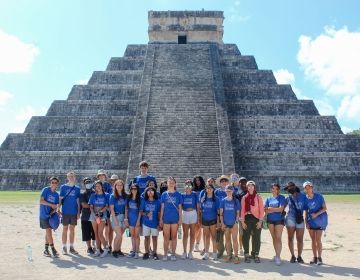 high school group at pyramid yucatan