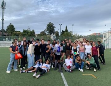 Lisbon student group at soccer field