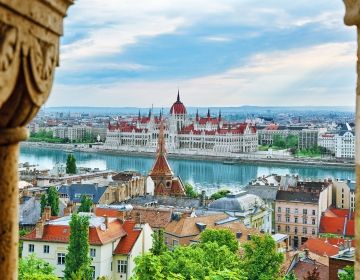 Budapest from above on a cloudy day