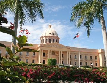 dominican republic downtown building with flag