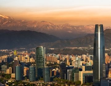 Santiago, Chile cityscape hazy sunset