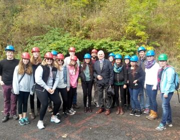 Group of students wearing hard hats