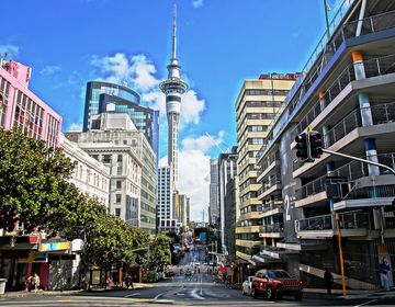 auckland sky tower view from city streets