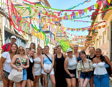 lisbon study abroad students flag street