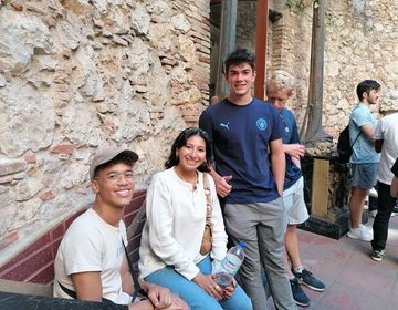 Students standing outside Dali museum in Besalu