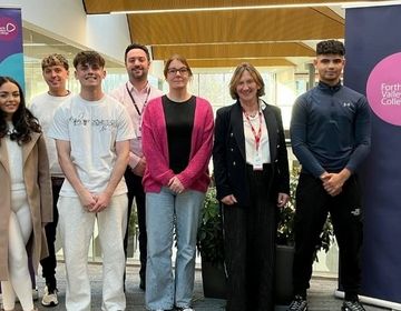 Jamie Allan, FVC's Global Partnership Manager, Alison Harris, Career Ambassador Project Co-ordinator, Claire Kinloch Anderson, CIEE Glasgow Centre Director, with potential student interns at Forth Valley College.