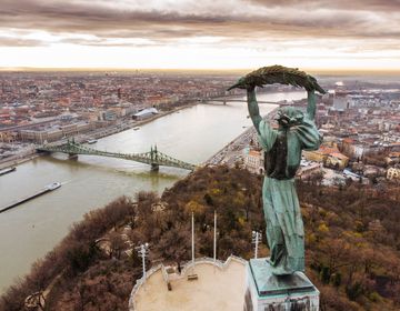 Aerial view of the beautiful Hungarian Statue of Liberty