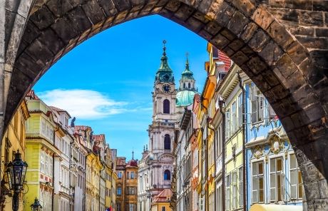 tower arch in downtown prague czech republic