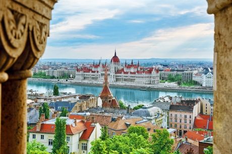 Budapest from above on a cloudy day