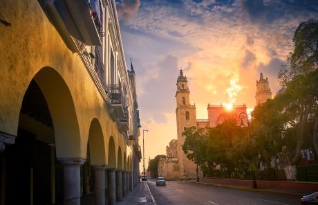 downtown mexico merida sunset