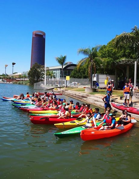 High school students kayaking in Seville