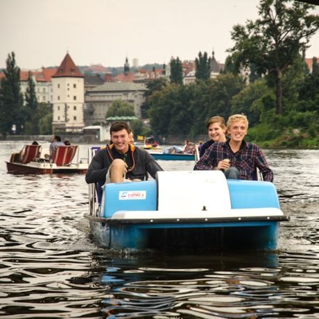 Prague students on paddle boat