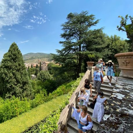 Rome students on steps on hill