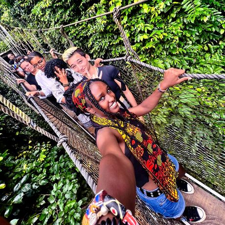 legon students on a rope bridge