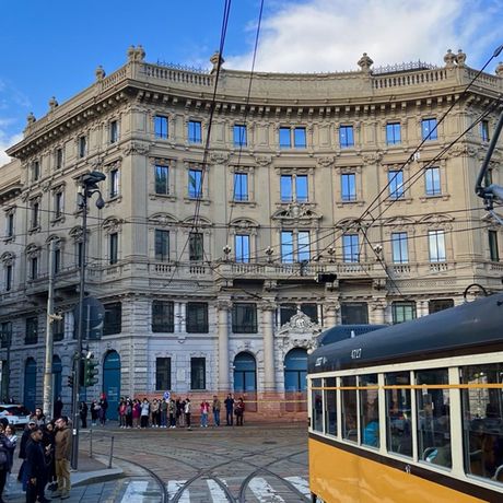 milan study abroad street car building