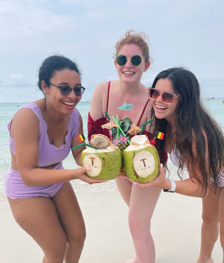 Teachers on the beach with drinks