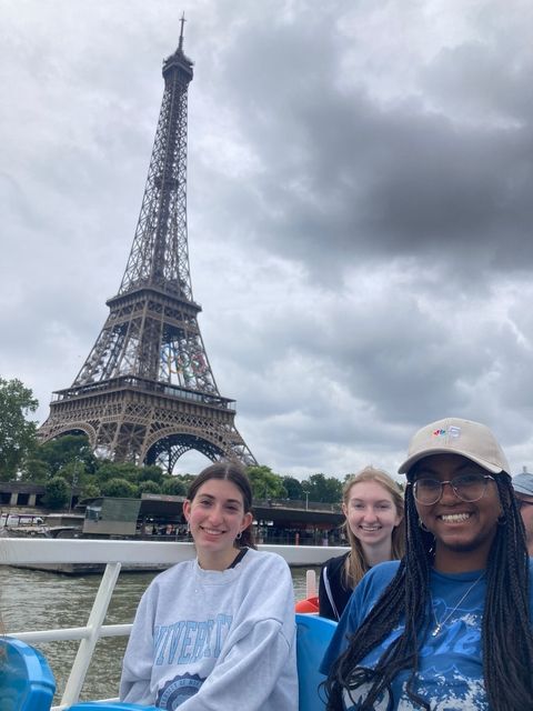 Students with the Eiffel Tower behind them!