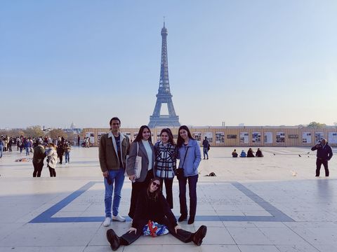 Gap students posing in front of the Eiffel Tower