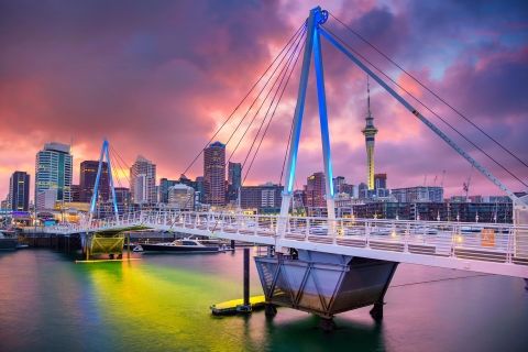 Auckland harbor bridge at dusk