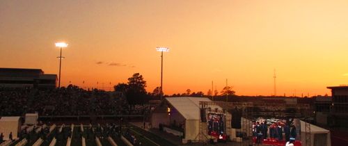 a football field at sunset