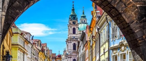 tower arch in downtown prague czech republic