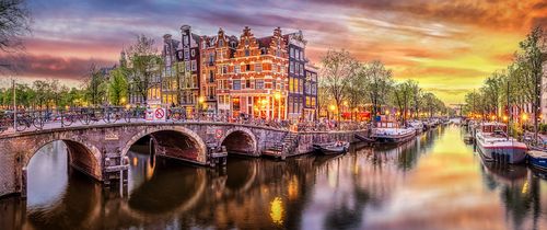 Amsterdam canal at sunset