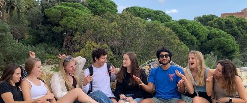 barcelona fall students laugh together