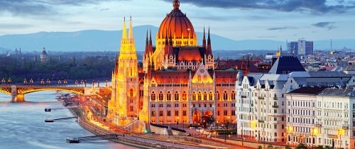 Budapest by the water at sunset