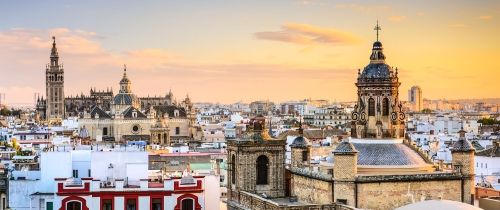 Seville skyline at sunset